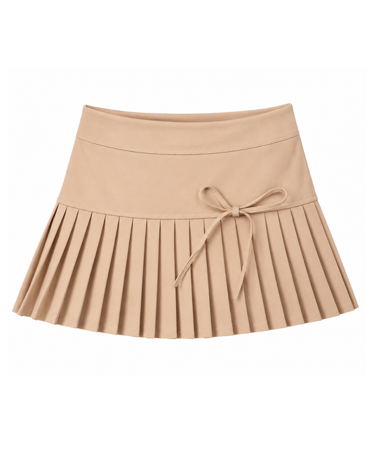Khaki Mini Skort – Pleated Skirt with Built-In Shorts